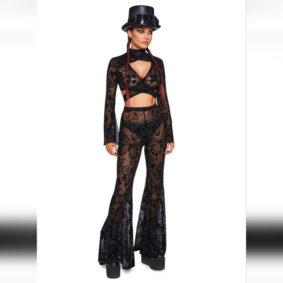 Dolls Kill Butterfly Utopia Mesh Flare Wrap Top & Pants - Picture 1 of 11